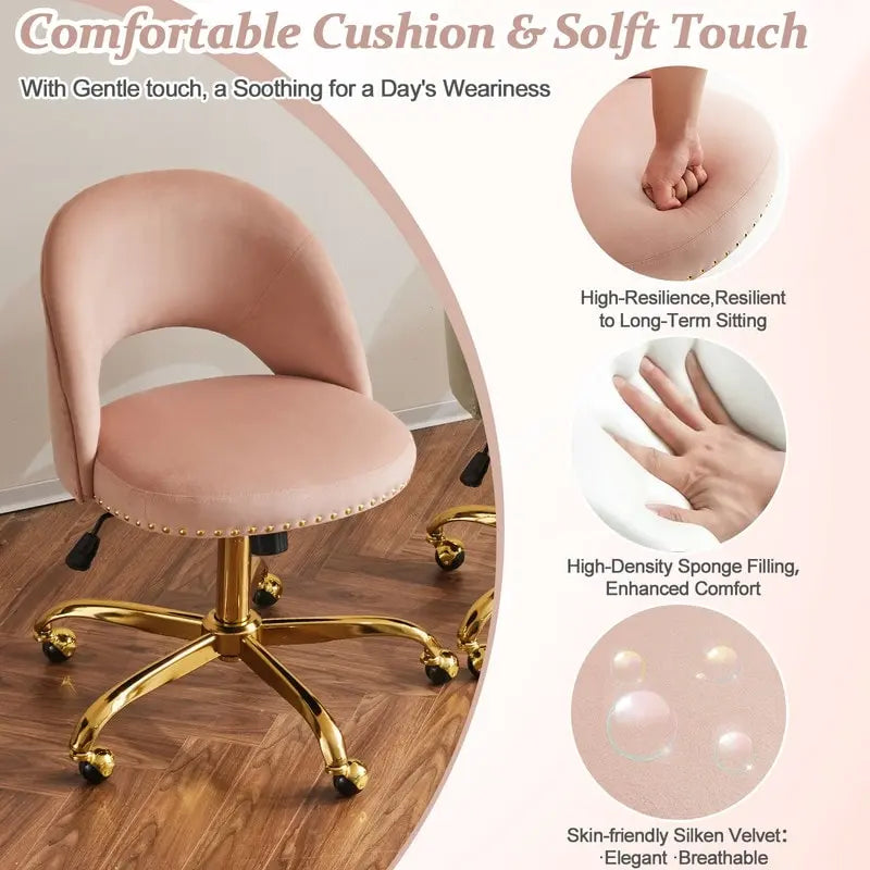 Chaise de bureau en velours Fauteuil de bureau pivotant Fauteuil moderne en tissu mignon Chaises de bureau à domicile avec roulettes