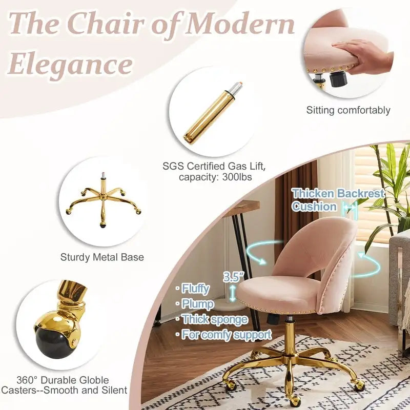 Chaise de bureau en velours Fauteuil de bureau pivotant Fauteuil moderne en tissu mignon Chaises de bureau à domicile avec roulettes