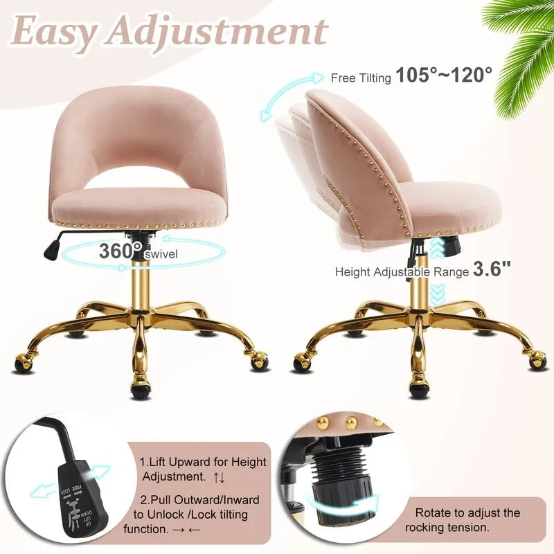 Chaise de bureau en velours Fauteuil de bureau pivotant Fauteuil moderne en tissu mignon Chaises de bureau à domicile avec roulettes
