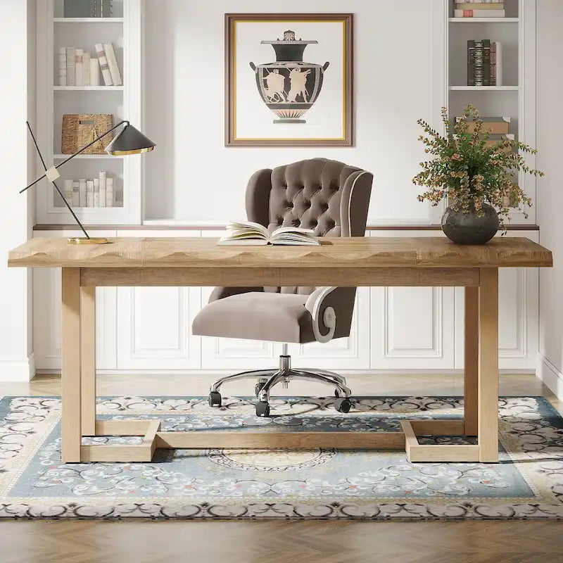 Bureau informatique de 160 cm, Table d'écriture rectangulaire avec pieds en bois massif et plateau épaissi