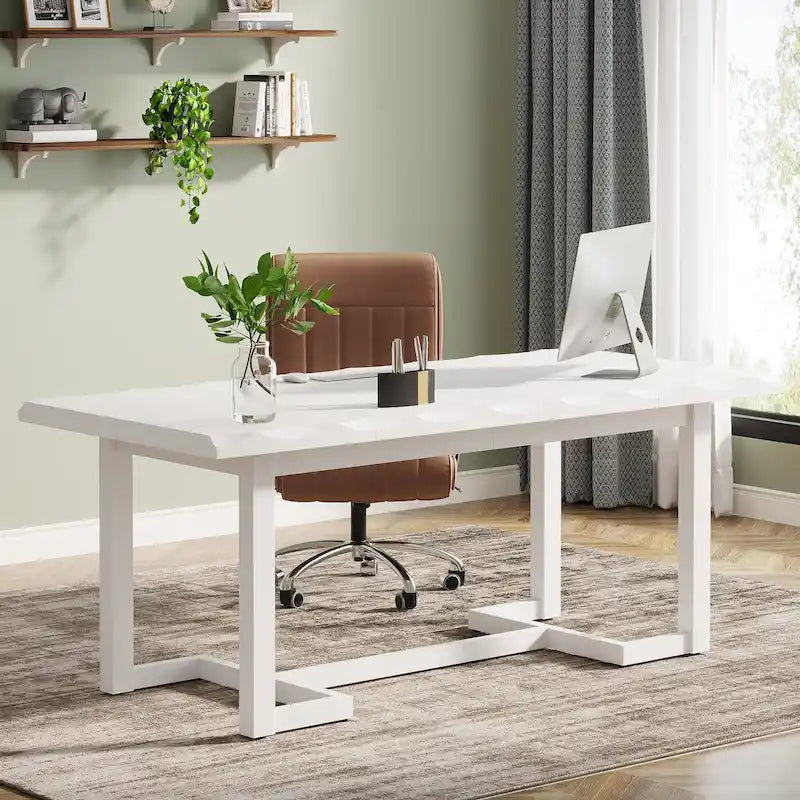 Bureau informatique de 160 cm, Table d'écriture rectangulaire avec pieds en bois massif et plateau épaissi