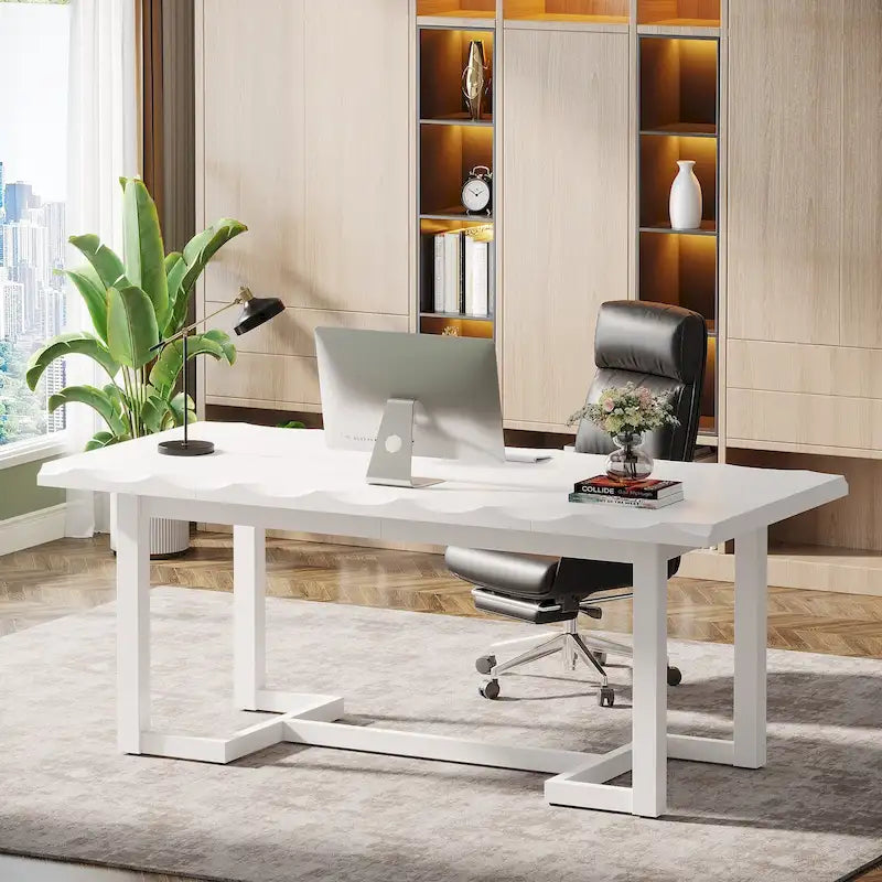 Bureau informatique de 160 cm, Table d'écriture rectangulaire avec pieds en bois massif et plateau épaissi