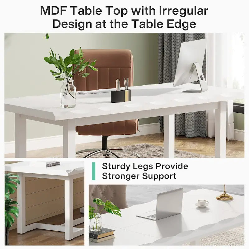 Bureau informatique de 160 cm, Table d'écriture rectangulaire avec pieds en bois massif et plateau épaissi