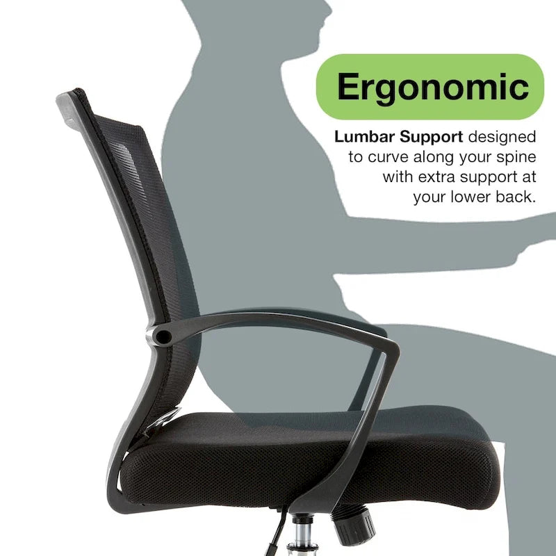 Chaise de bureau ergonomique mi-dossier en maille avec support lombaire et hauteur réglable