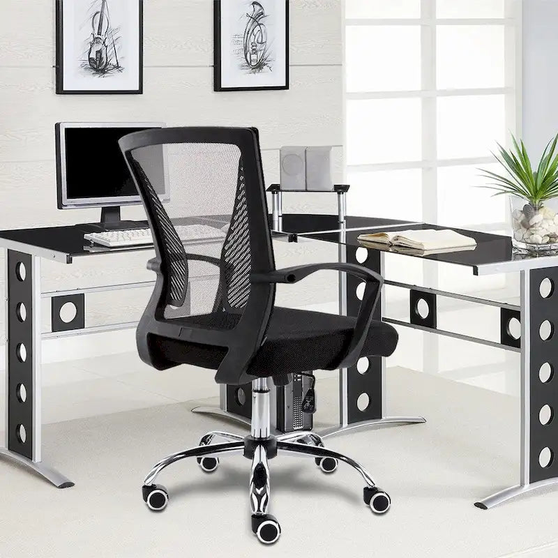 Chaise de bureau ergonomique mi-dossier en maille avec support lombaire et hauteur réglable