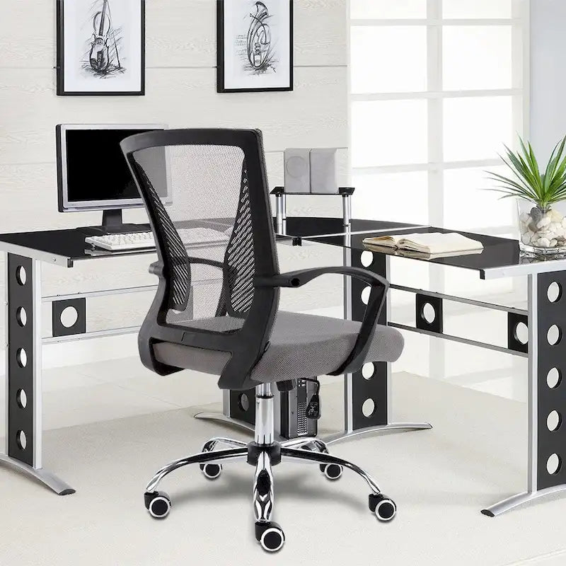 Chaise de bureau ergonomique mi-dossier en maille avec support lombaire et hauteur réglable