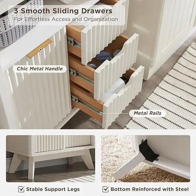 Meuble bas de salle de bain moderne avec plateau aspect marbre, organisateur de rangement
