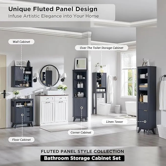Meuble bas de salle de bain moderne avec plateau aspect marbre, organisateur de rangement