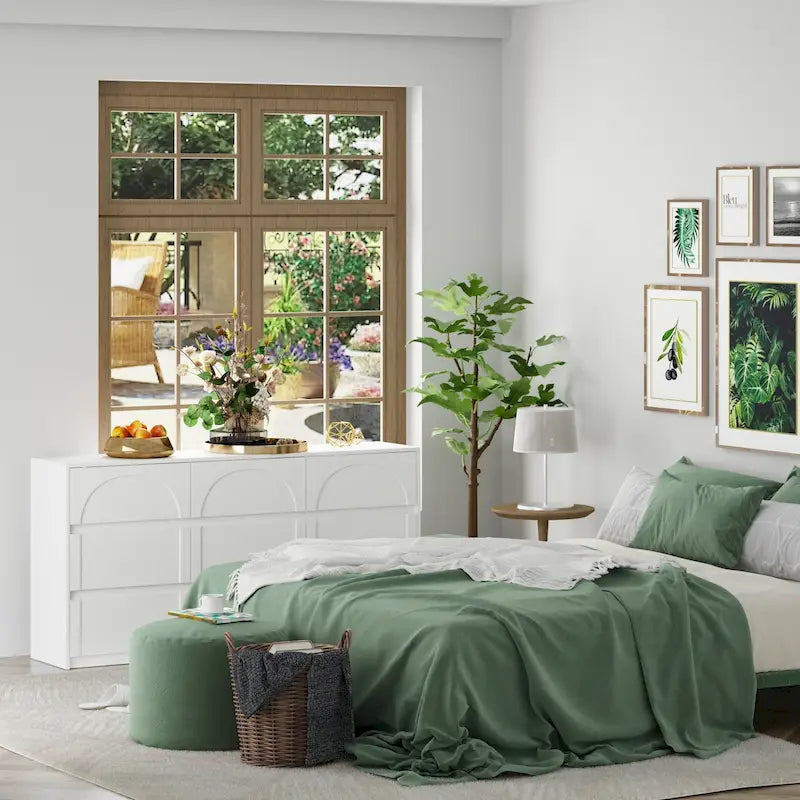 Commode de rangement blanche à 9 tiroirs avec design élégant et dispositif anti-basculement